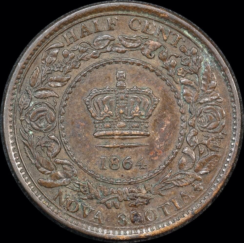 Canada (Nova Scotia) 1864 Copper 1/2 Cent KM# 7 good EF product image