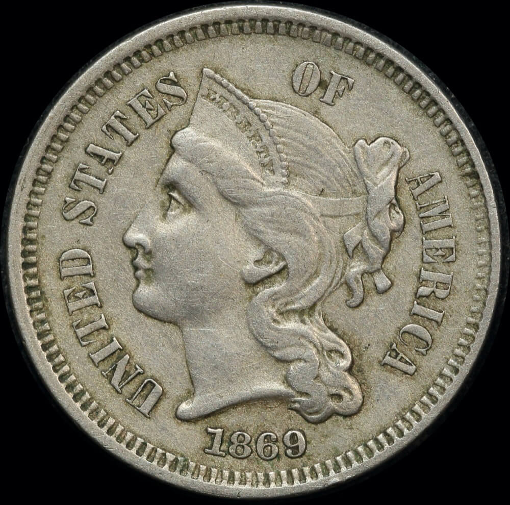 United States 1869 Nickel 3 Cents KM# 95 good EF product image