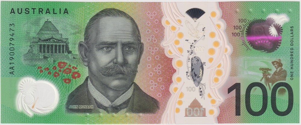 2019 $100 Note Lowe/Gaetjens AA19 First Prefix R627F Uncirculated product image