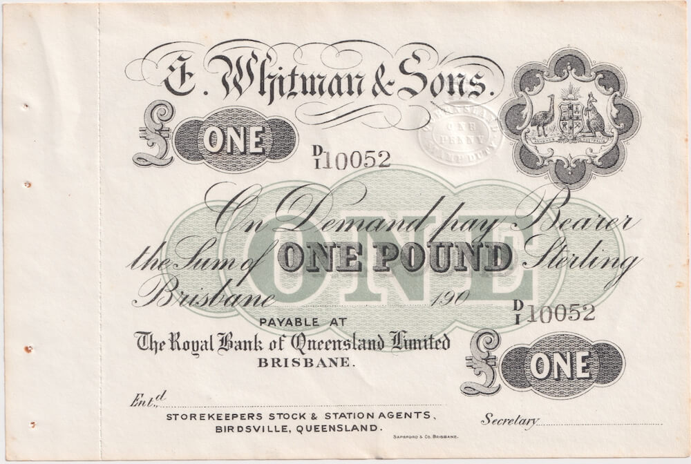 Whitman & Sons (Birdsville) One Pound Private Trader's Note about Unc product image