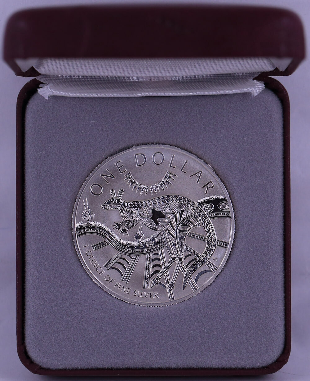 2003 One Dollar Silver Kangaroo Unc Coin In Box Aboriginal Design product image