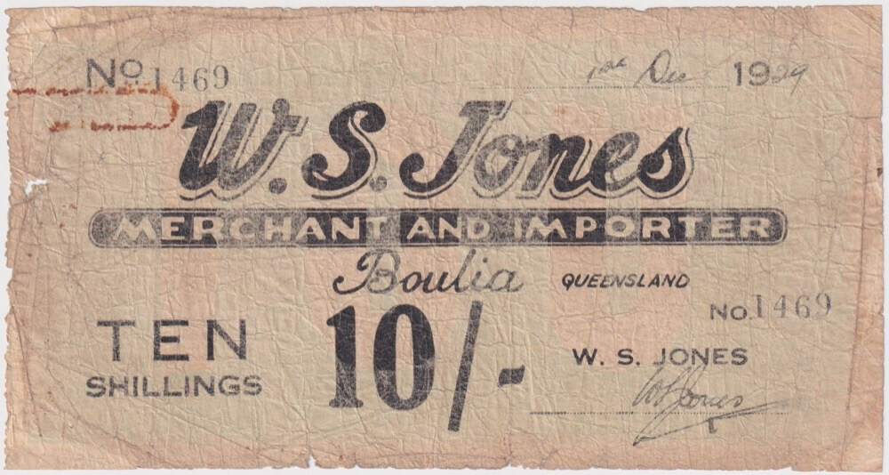 WS Jones (Boulia) 1938 10 Shilling Shinplaster Fine product image