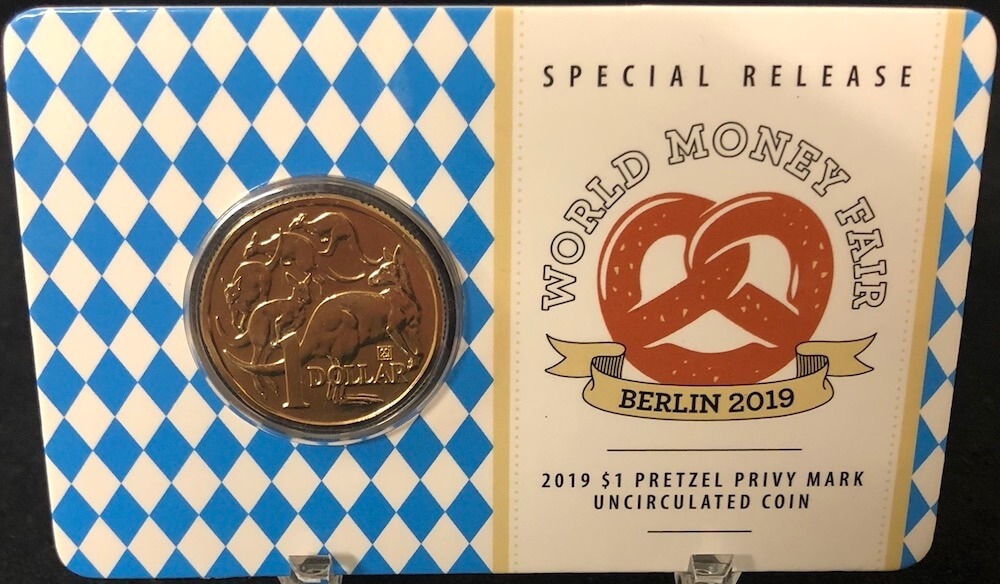 2019 Carded One Dollar Uncirculated Coin Berlin World Money Fair - Pretzel Privy Mark product image