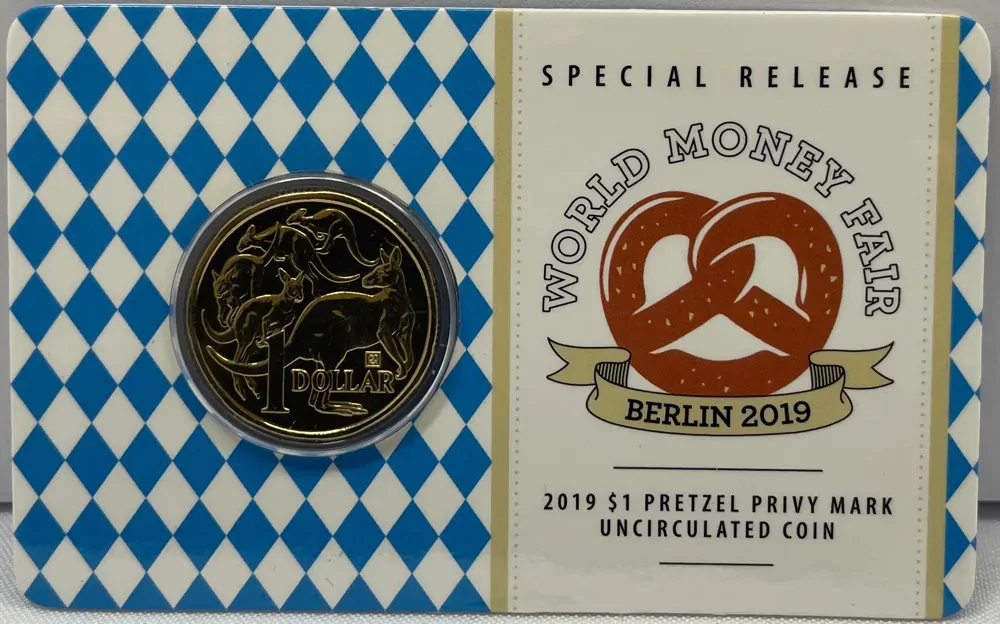 2019 $1 Uncirculated Coin Berlin World Money Fair - Pretzel Privy Mark product image