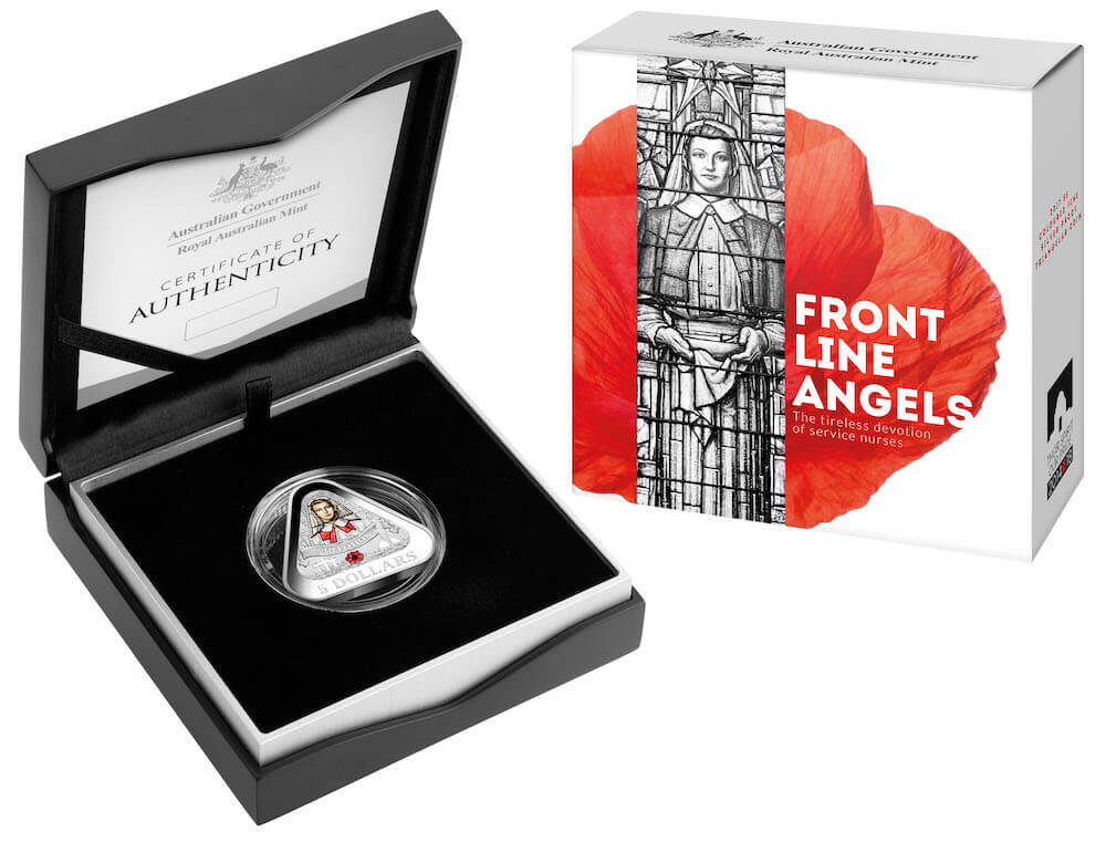 2017 Coloured Silver $5 Triangular Proof Coin Front Line Angels product image