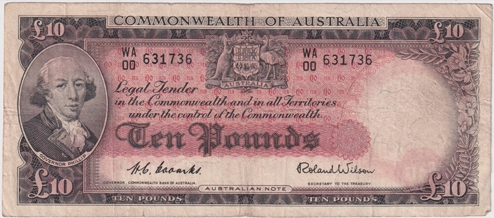 1954 Ten Pound Coombs/Wilson WA/00 First Prefix R62F Fine product image