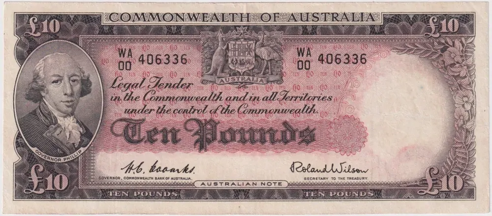1954 Ten Pound Coombs/Wilson WA/00 First Prefix R62F Fine product image