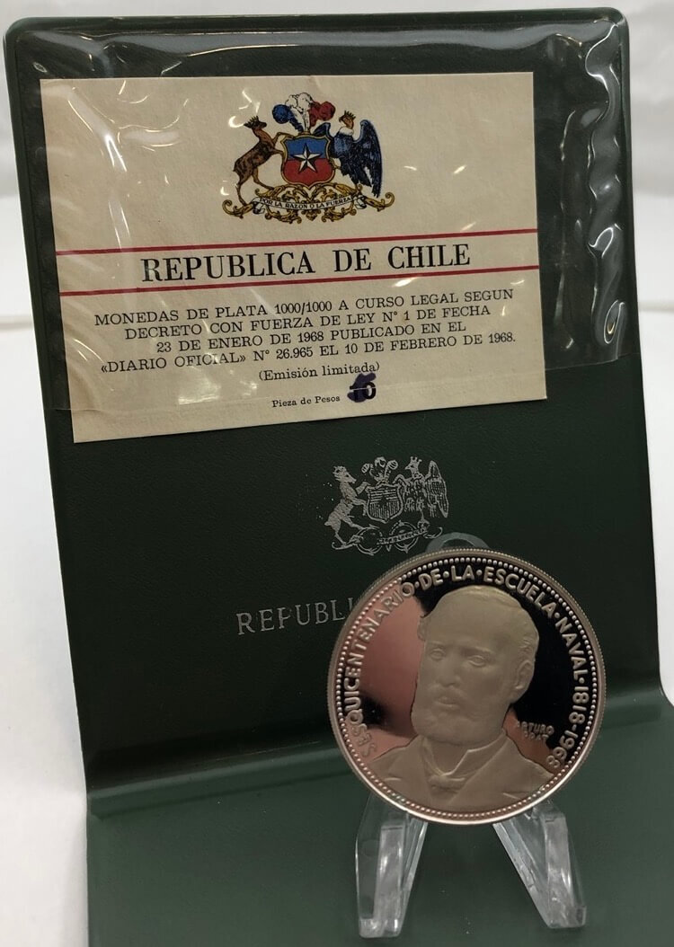 Chile 1968 Silver Proof 5 Pesos - Naval Academy KM# 182 FDC product image
