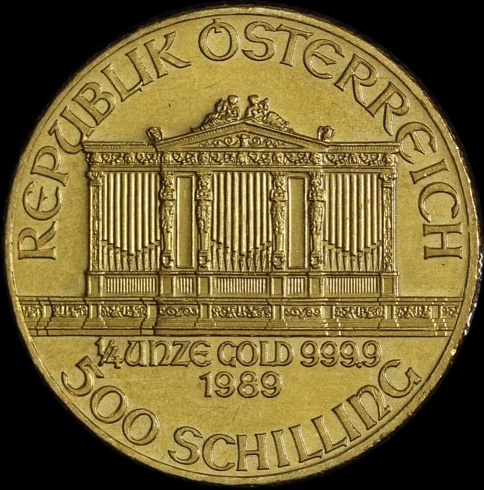 Austria 1989 Gold 500 Schilling 1/4oz Philharmonic KM#2989 product image