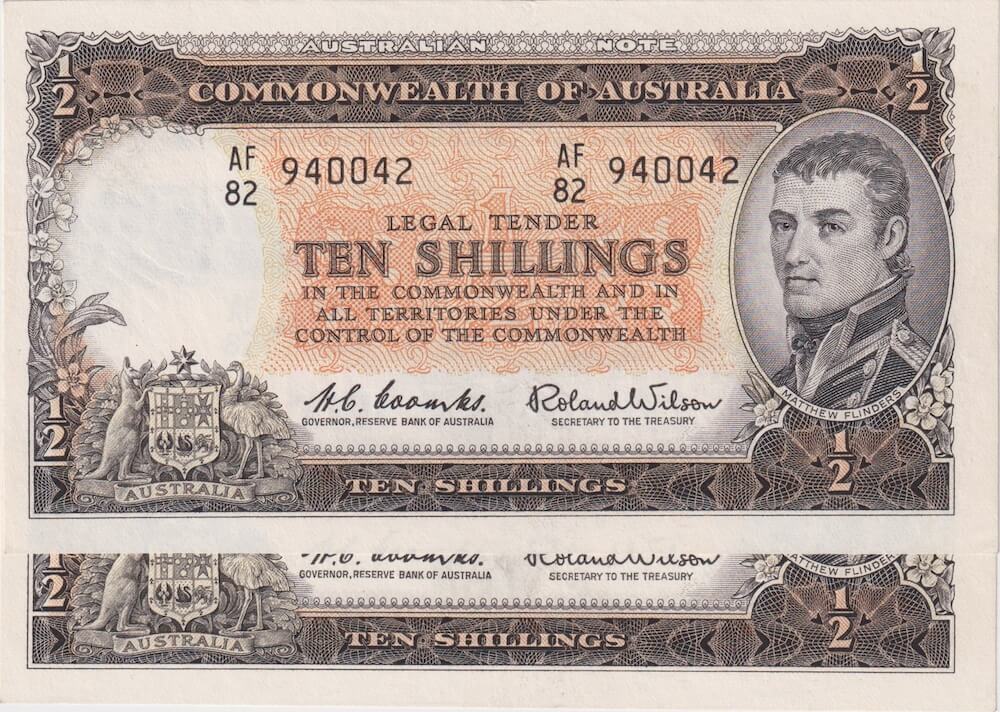 1961 Ten Shilling Consecutive Pair Coombs/Wilson R17 about Unc product image