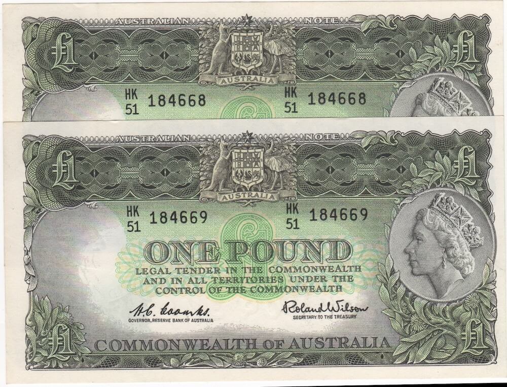 1961 One Pound Consecutive Pair Coombs/Wilson R34B good EF product image