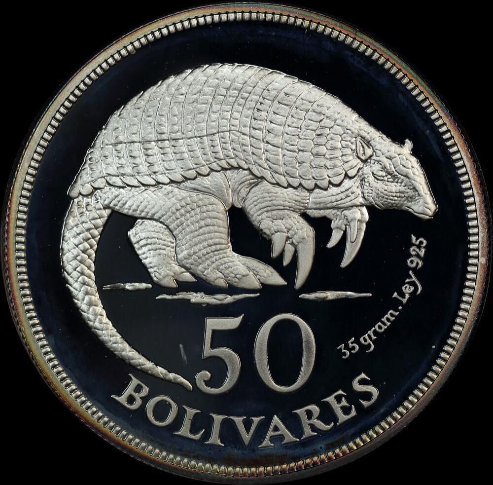 Venezuela 1975 Silver Proof 50 Bolivares - Armadillo Y# 50  product image