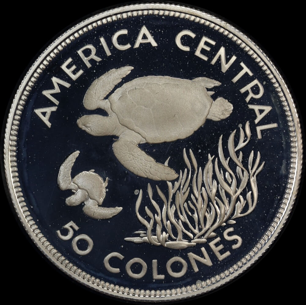 Costa Rica 1974 Silver Proof 50 Colones - Turtles KM# 200a  product image