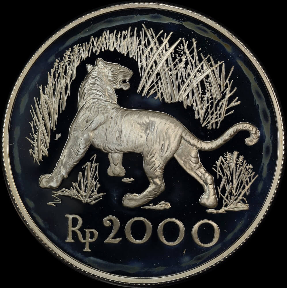 Indonesia 1974 Silver Proof 2,000 Rupiah - Tiger KM# 39a  product image