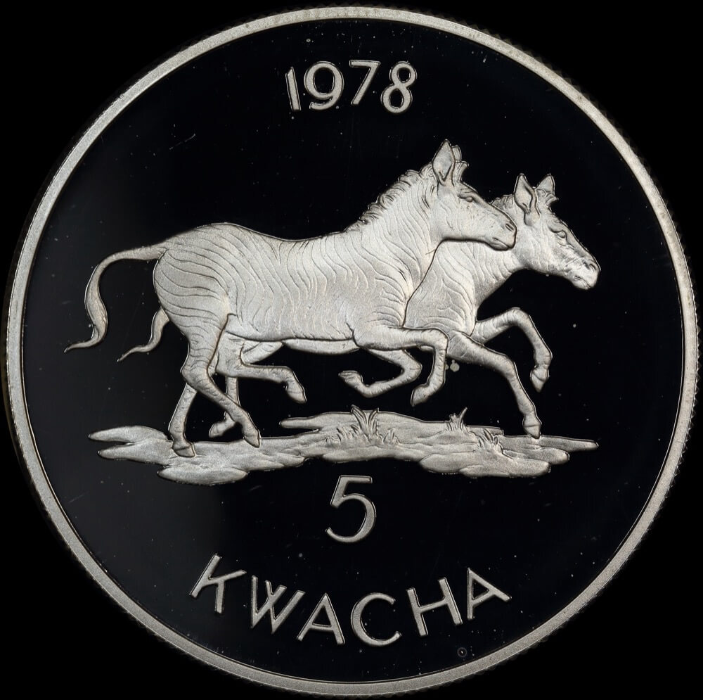Malawi 1978 Silver Proof 5 Kwacha - Zebra KM# 15  product image