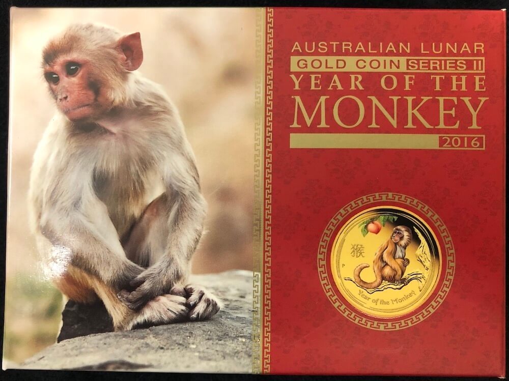 2016 Gold Lunar 1/10 Ounce Coloured Proof Coin Year of the Monkey product image
