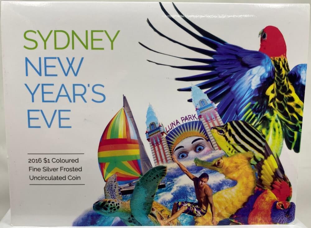 2016 $1 Coloured Silver Frosted Uncirculated Coin New Year's Eve product image