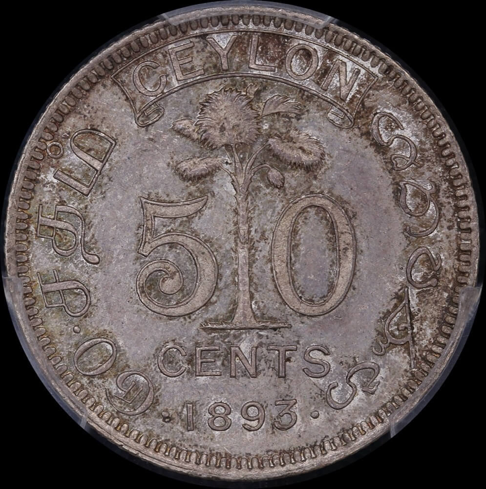 Ceylon 1893 Silver 50 Cents KM# 96 PCGS MS65+ product image