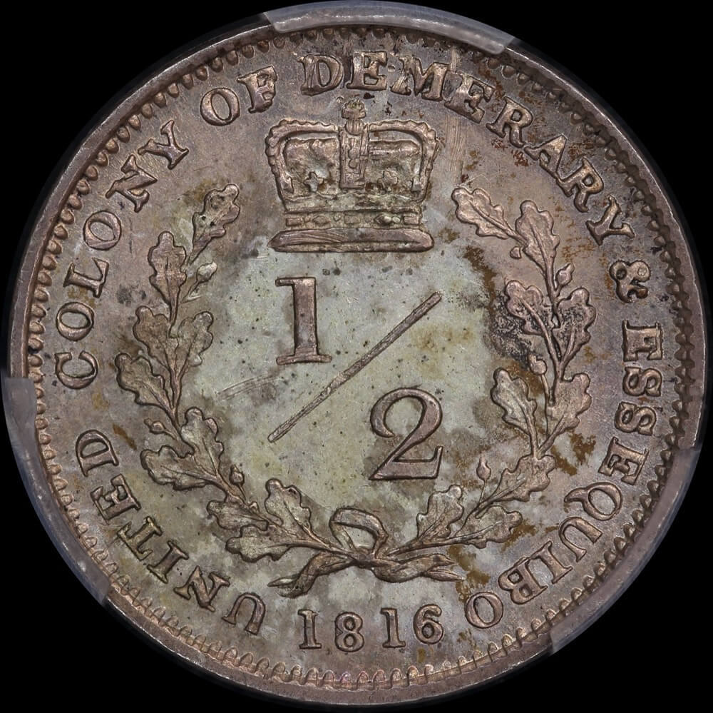 Essequibo & Demerary 1816 Silver Half Guilder KM# 12 PCGS MS62 product image