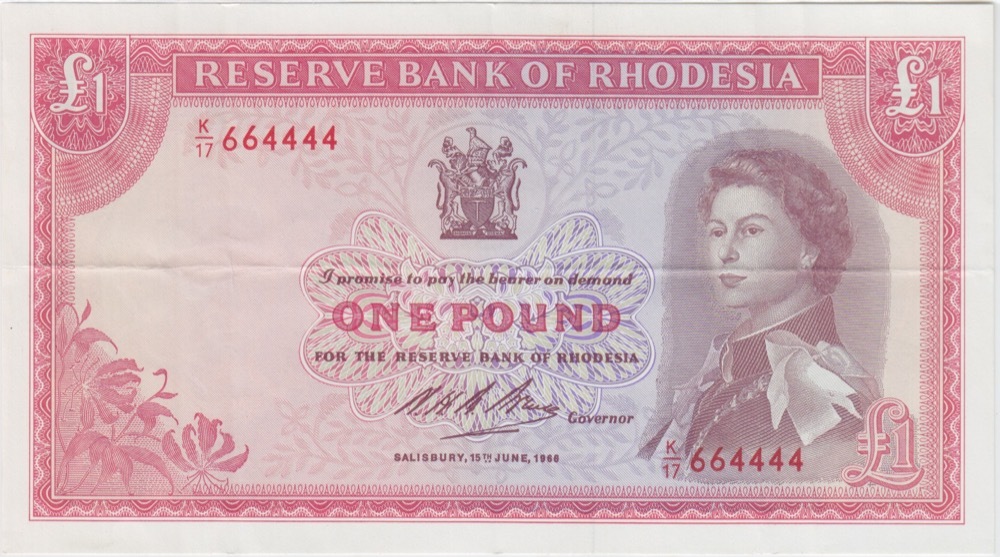 Rhodesia 15.6.1966 1 Pound Bruce Pick#28a EF product image