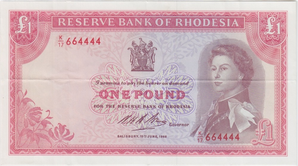 Rhodesia 15.6.1966 1 Pound Bruce Pick#28a Extremely Fine product image