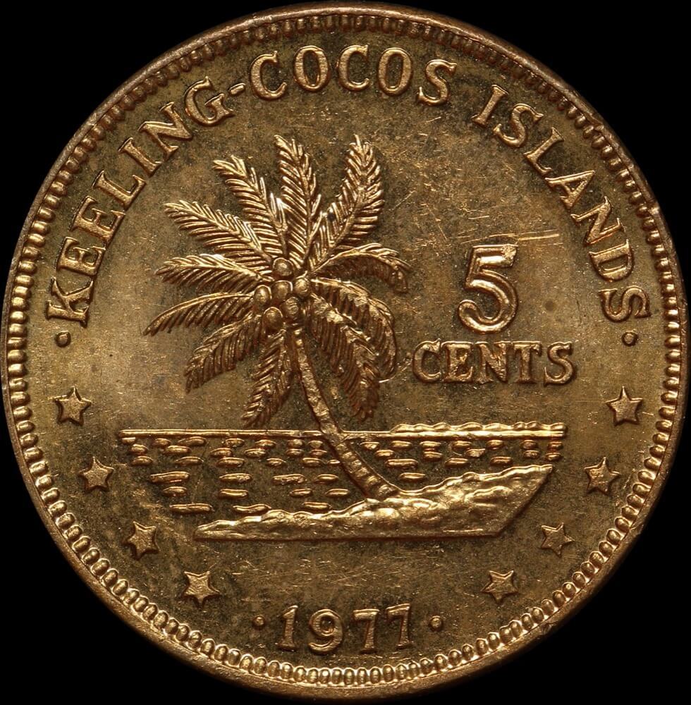Keeling-Cocos Islands 1977 Copper 5 Cents KM# 1 Choice Uncirculated product image