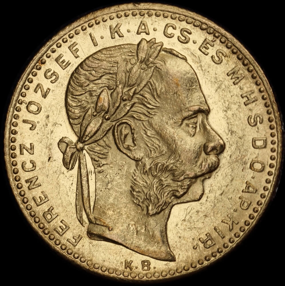 Hungary 1881 Gold 8 Forint 20 Francs KM# 467 about Unc product image