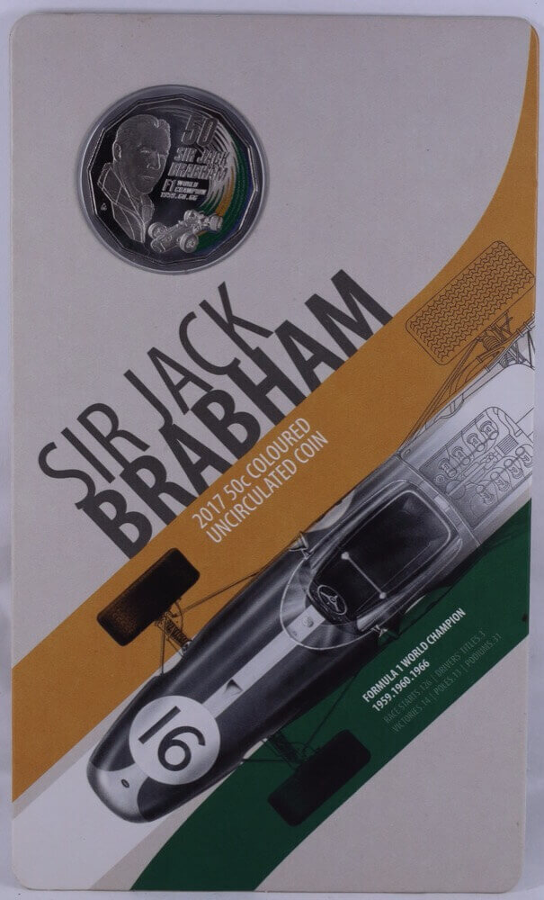2017 Coloured Uncirculated 50c on Card - Sir Jack Brabham product image