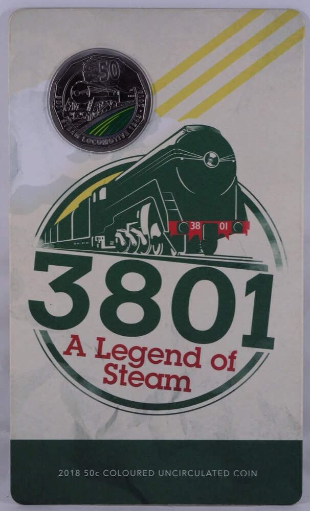 2018 Coloured Uncirculated 50 Cent on Card - 3801 A Legend of Steam product image