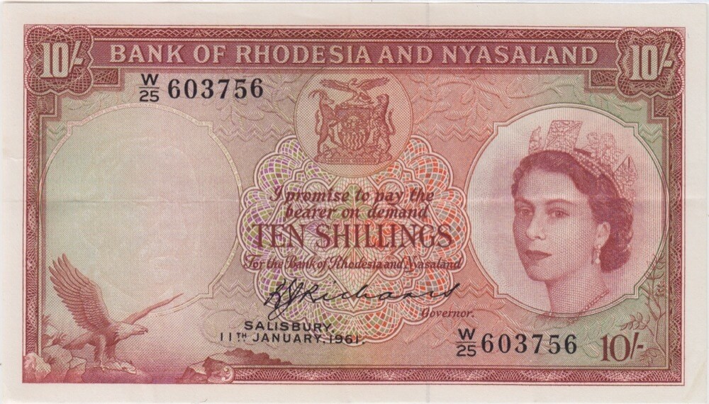 Rhodesia & Nyasaland 1961 10 Shillings Pick#21b25 about EF product image