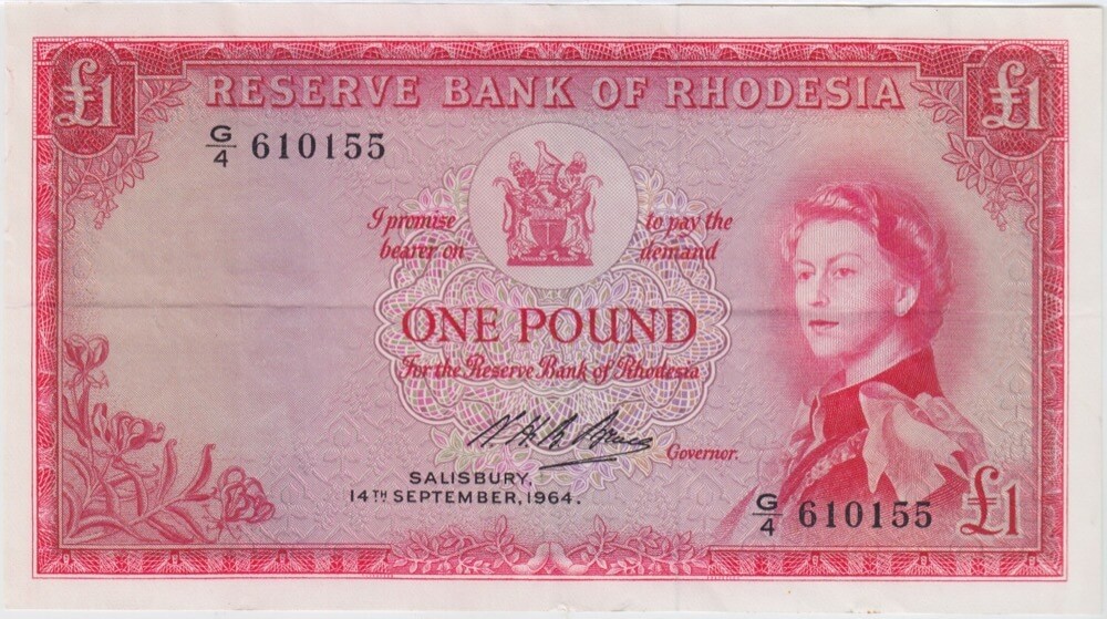 Rhodesia 14.9.1964 1 Pound Bruce Pick#P 25d Extremely Fine G/4 610155 product image