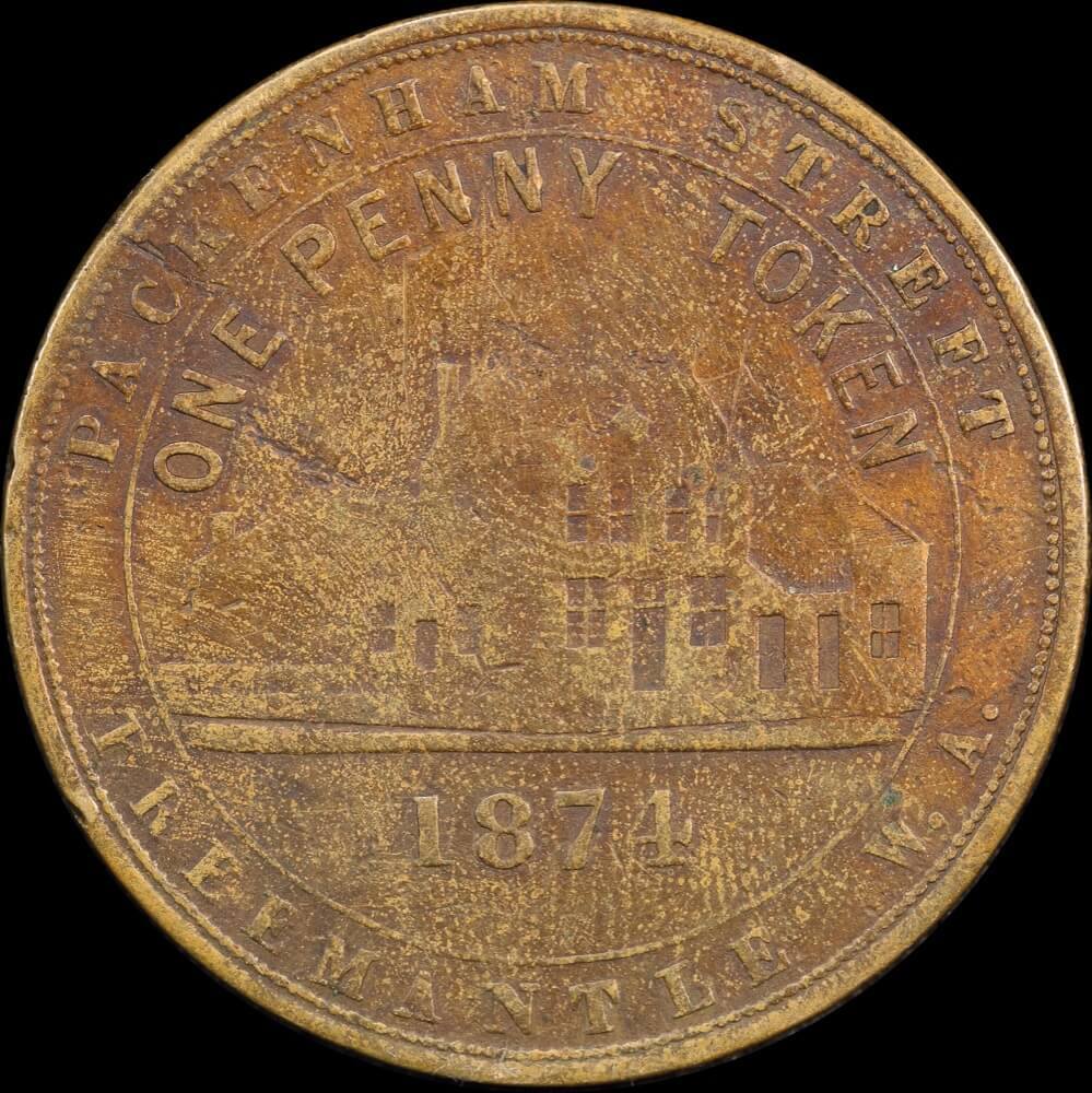 1874 Henderson Copper One Penny Token A# 218 good Fine product image