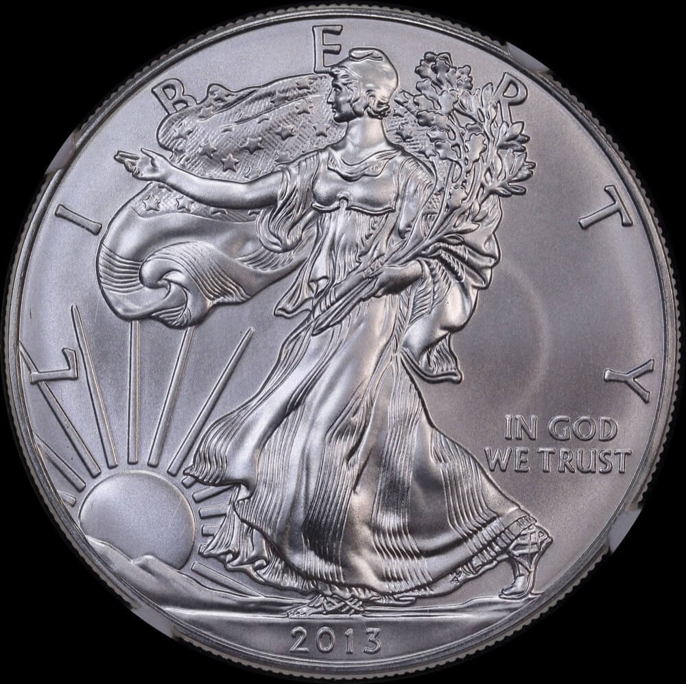United States 2013-W Silver 1oz Burnished Eagle NGC MS70 Flag Label product image