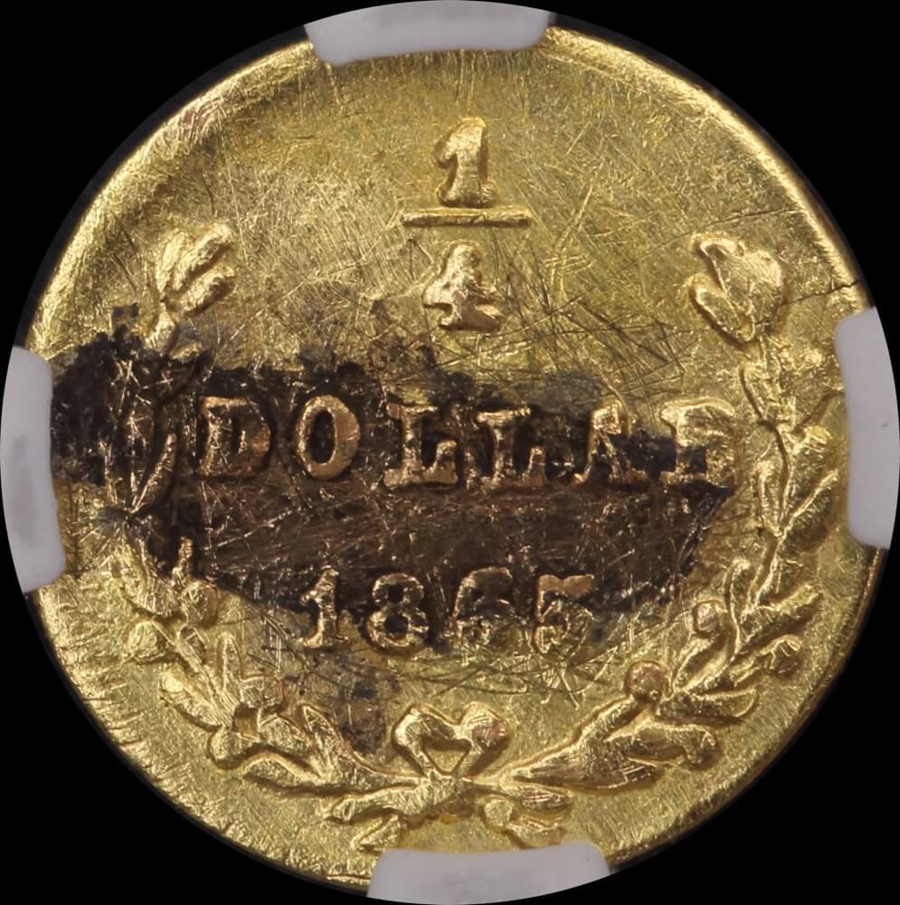 United States 1865 Gold Quarter Dollar KM# 5.4 NGC UNC Details product image