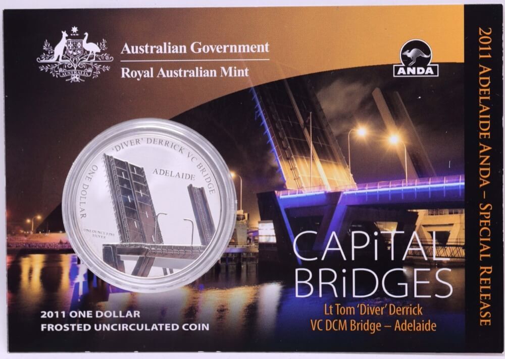 2011 Silver One Dollar Frosted Unc Coin Capital Bridges - Adelaide Derrick product image