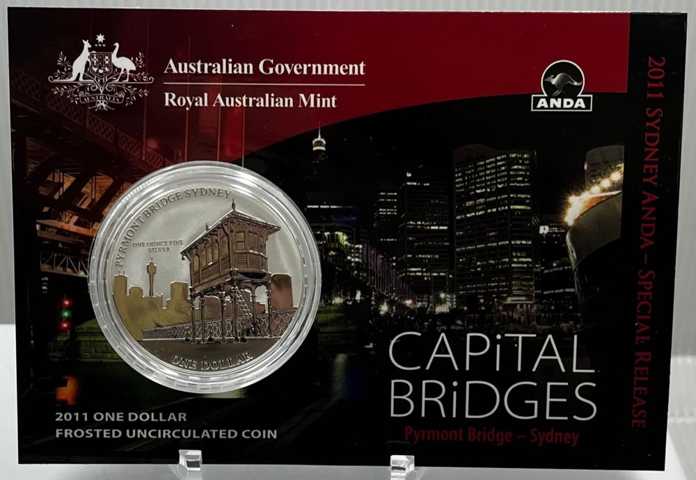 2011 Silver One Dollar Frosted Unc Coin Capital Bridges - Sydney Pyrmont product image