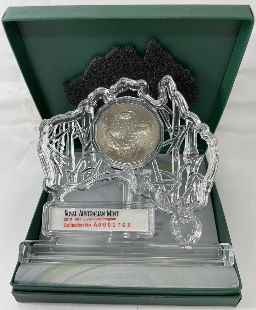 2013 Uncirculated Tetradecagon 50c Unc in Perspex Map Coin Lunar - Year of the Snake product image