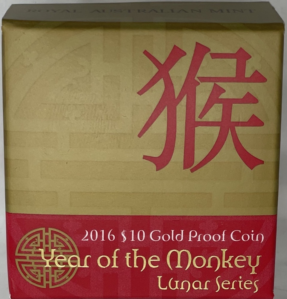 2016 Gold 10 Dollar Proof Coin Lunar - Year of the Monkey product image