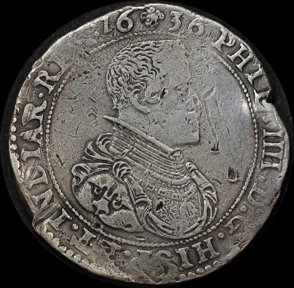 Spanish Netherlands (Brabant) 1636 Silver Dukaton ex Zuytdorp shipwreck Dav# 4444 good Fine product image