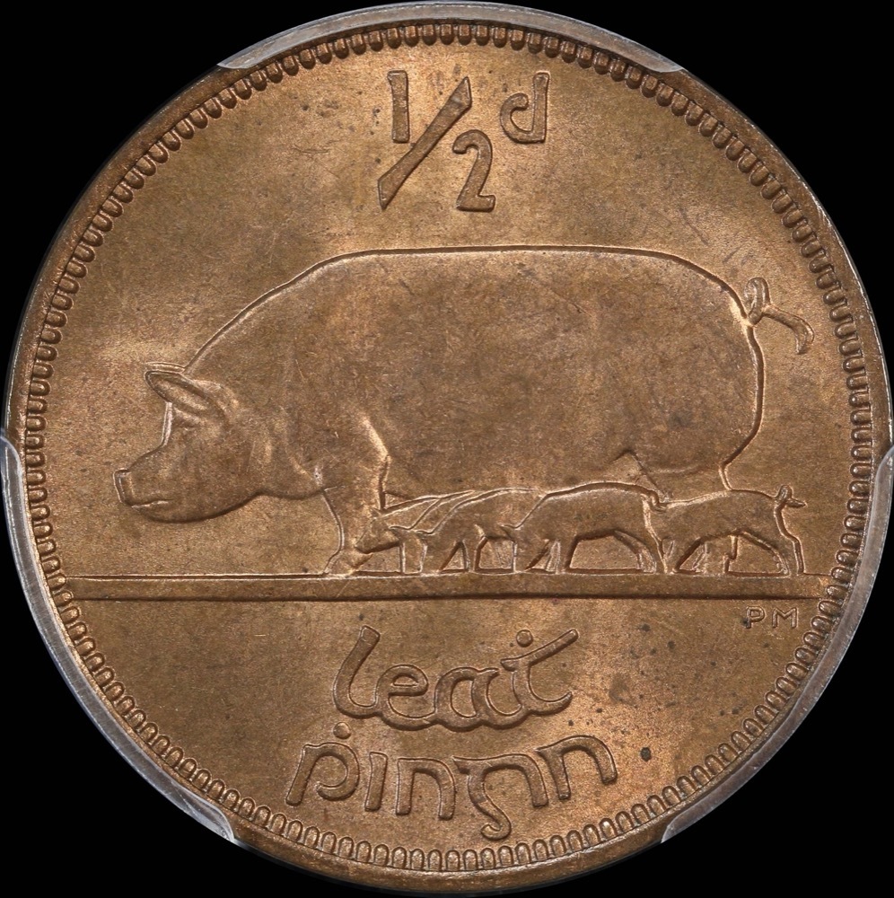 Ireland 1939 Copper Halfpenny KM# 10 PCGS MS65RB product image