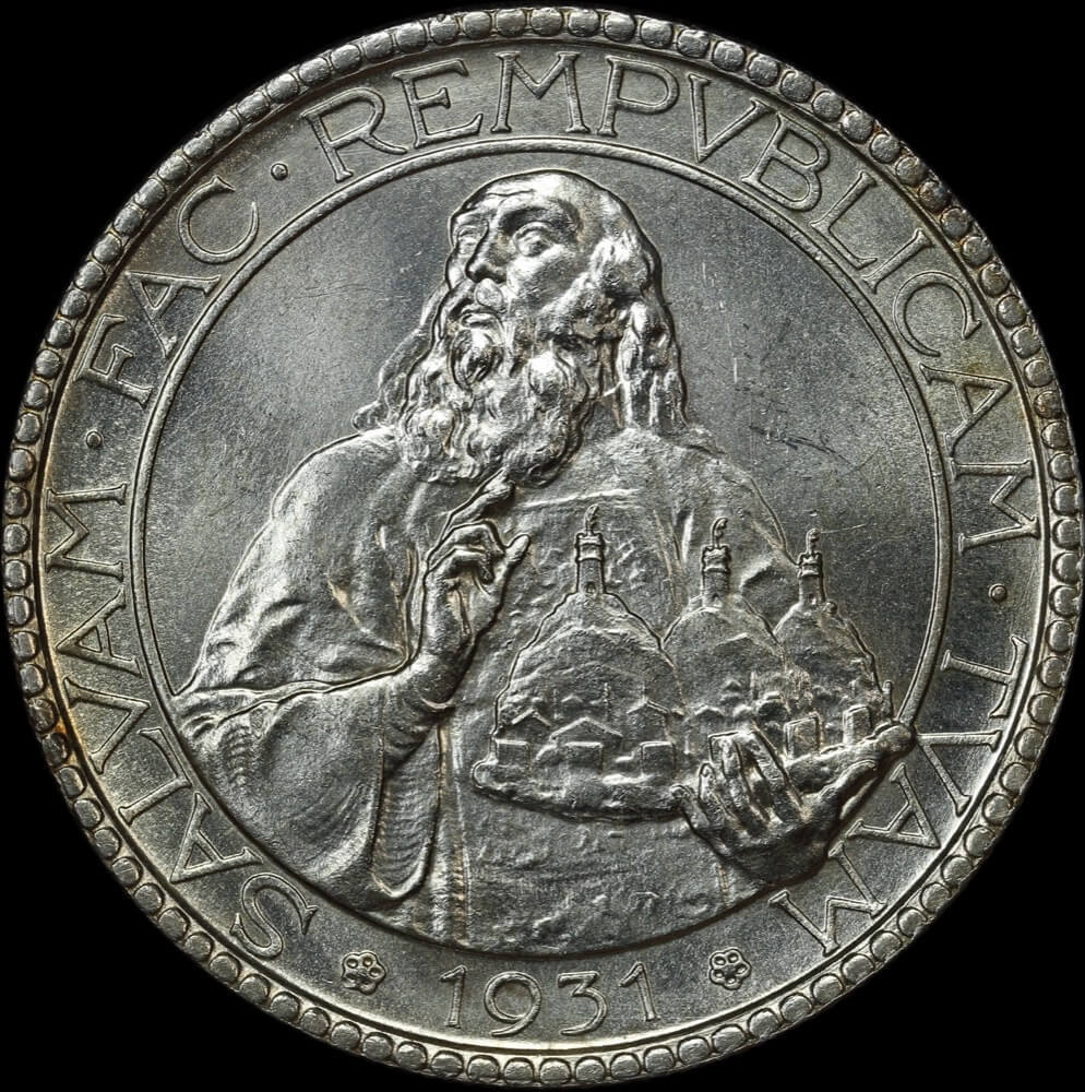 San Marino 1931 Silver 20 Lire KM# 11 Uncirculated product image