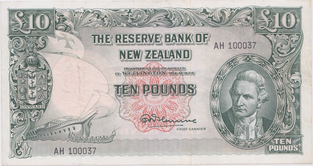 New Zealand 1956 P#161d Ten Pounds Fleming good VF product image