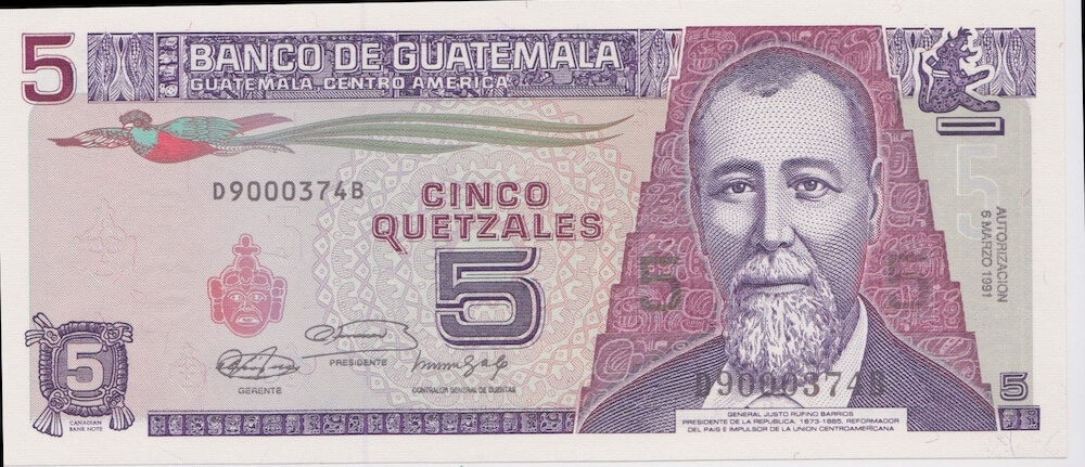 Guatemala 1991 5 Quetzales P# 74b Uncirculated product image