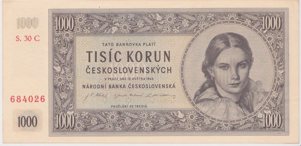 Czechoslovakia 1945 1,000 Korun P# 74a Uncirculated product image