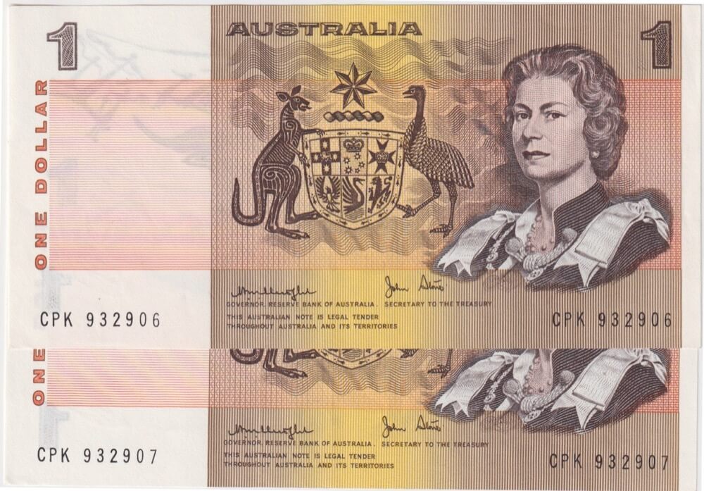 1979 $1 Note Consecutive Pair Knight/Stone CPK First Prefix R77F good EF product image