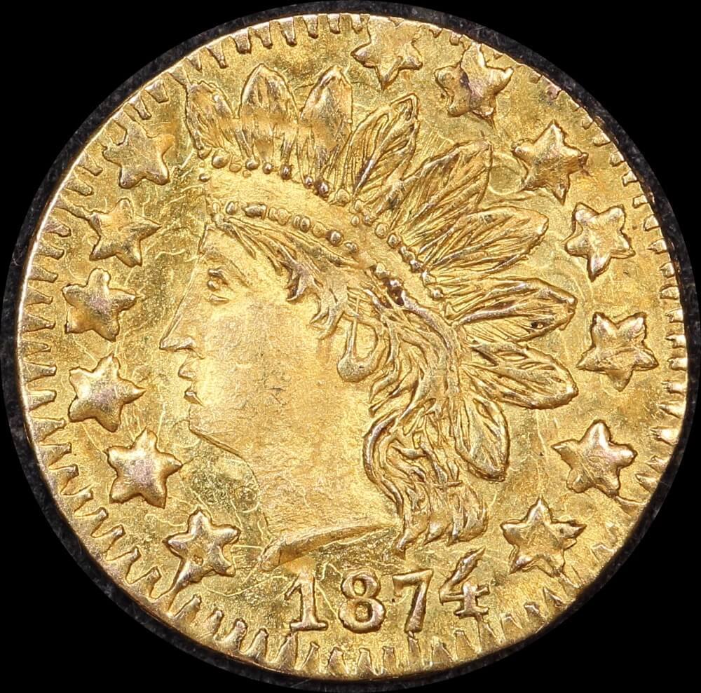 United States (California) 1874 Gold Quarter Dollar KM# 6.2 / BG-875 Extremely Fine product image