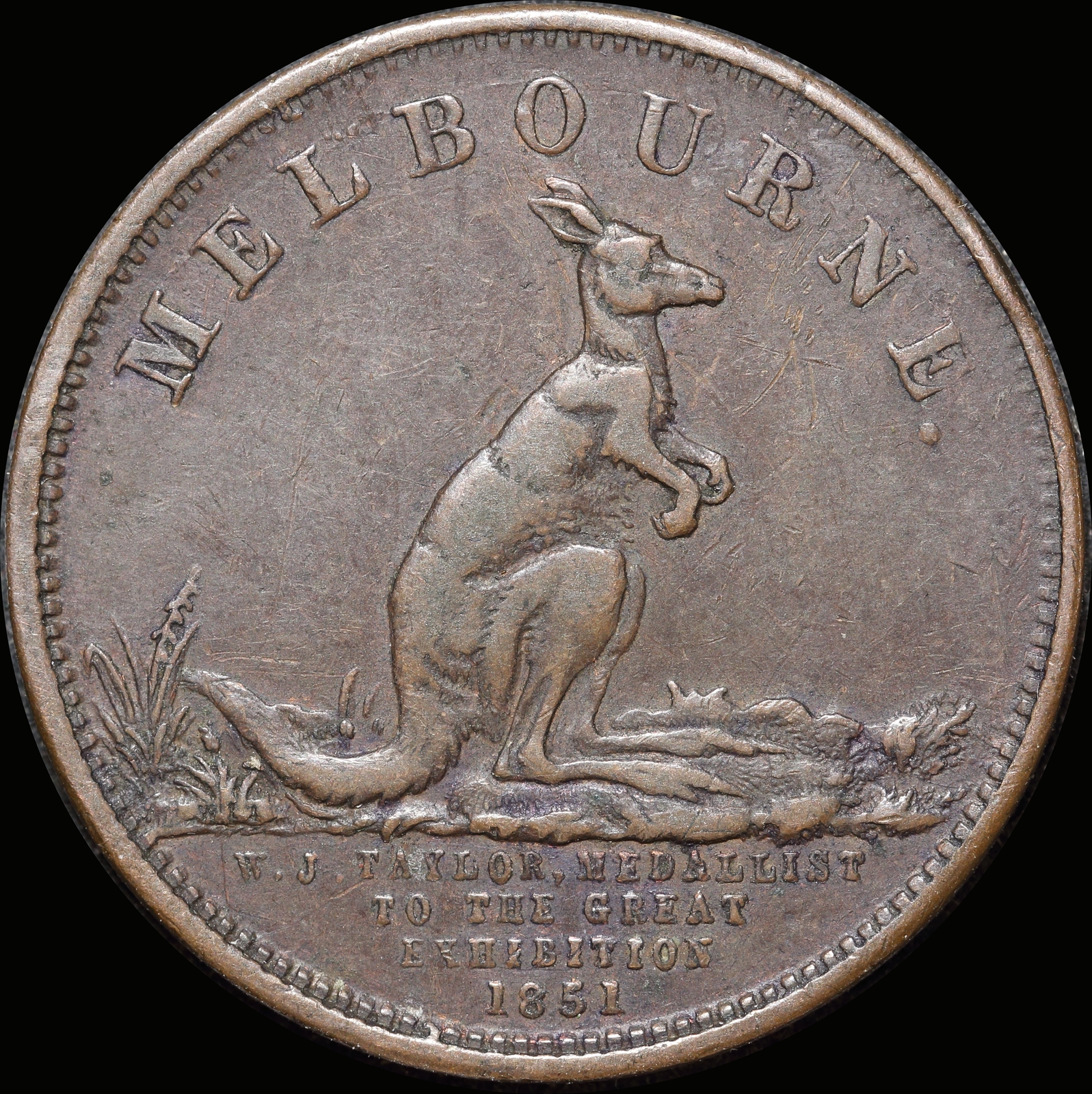 WJ Taylor Copper Halfpenny Token ca 1854 A# 573 Very Fine product image