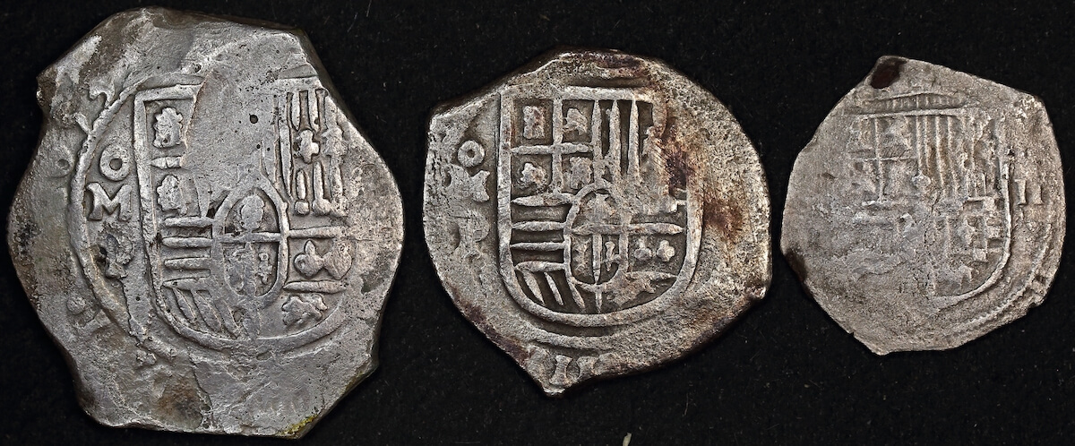 Set of 3 Mexican Silver Cob Coins (8, 4 and 2 Reales) ca Mid 17th Century Fine product image