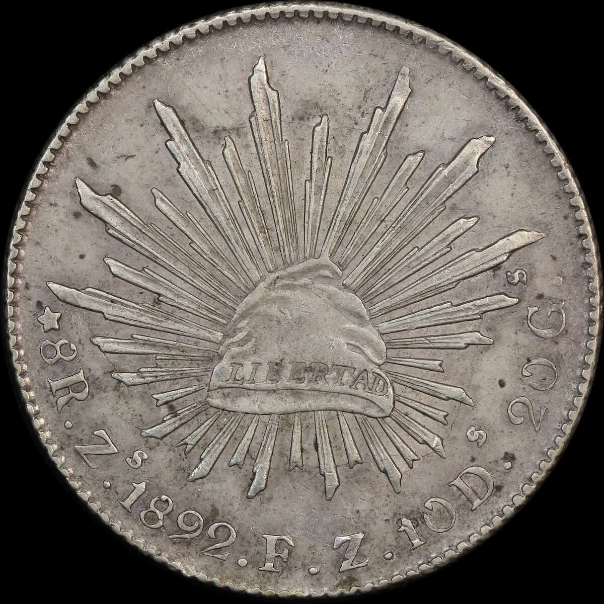 Mexico 1892 Silver 8 Reales KM# 377.13 good VF product image