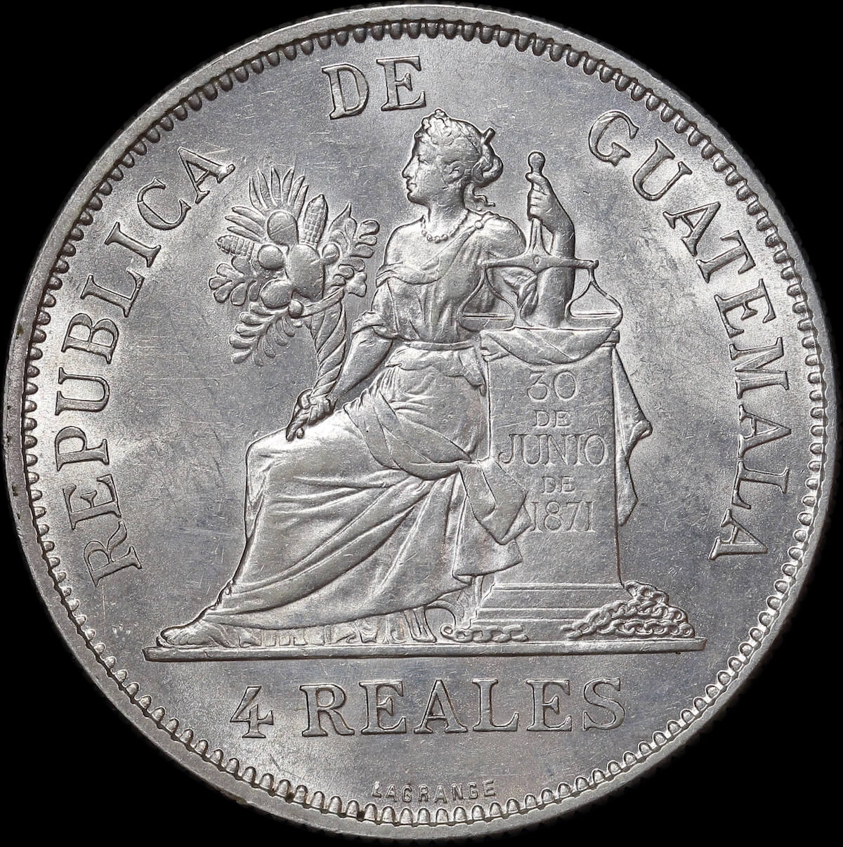 Guatemala 1894 Silver 4 Reales KM# 168.1 Uncirculated product image